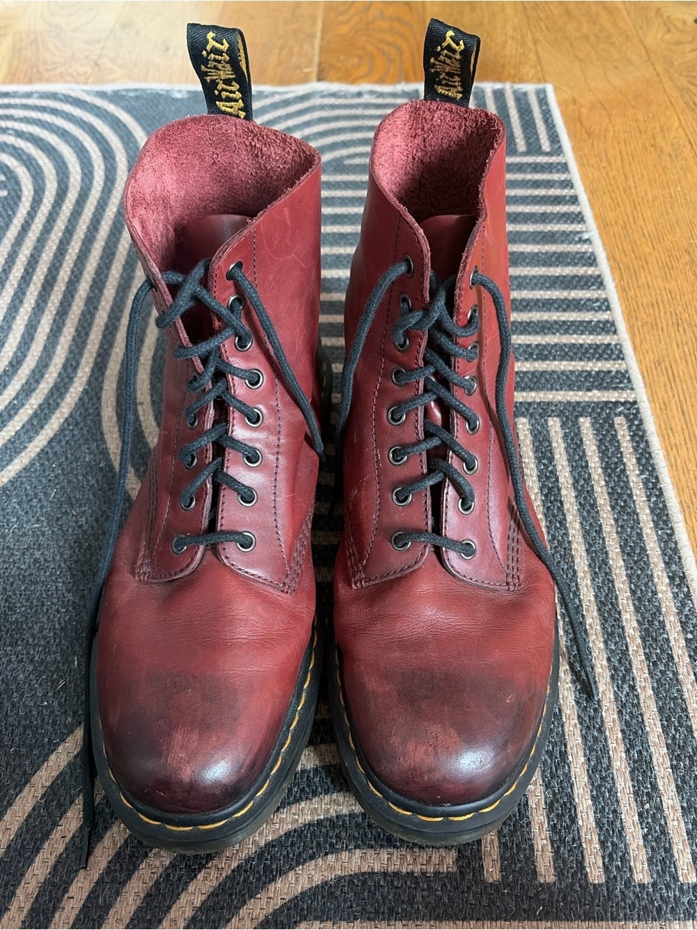 Dr. Martens Men's Burgundy Leather 8-Eye Lace-Up Boots